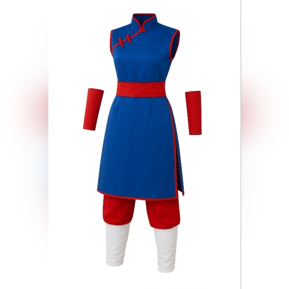 Women's Cosplay Blue And Red Cheongsam with Pants And Sash- Size Large EUC